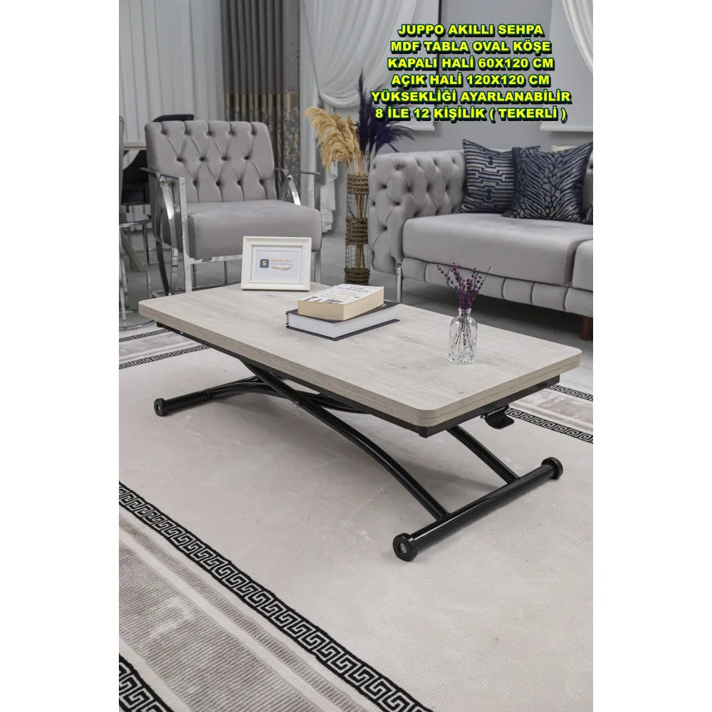 Juppo Üst Tabla Mdf Lizbon Oval Köşe Alt Ayak Yuvarlak Siyah Dışa Kıvrım