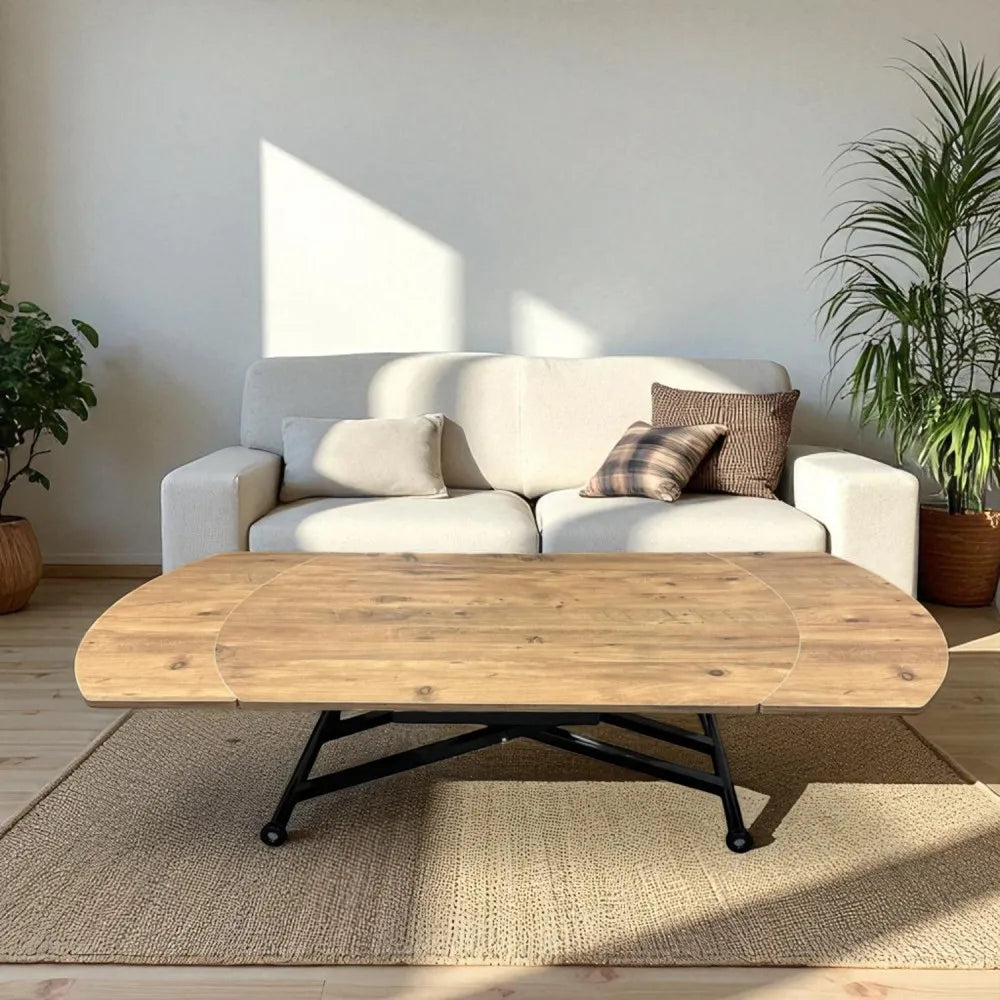 Oval Yan Baştan Açılır Akıllı Masa Üst Mdf Efesçam Alt Ayak Siyah Renk