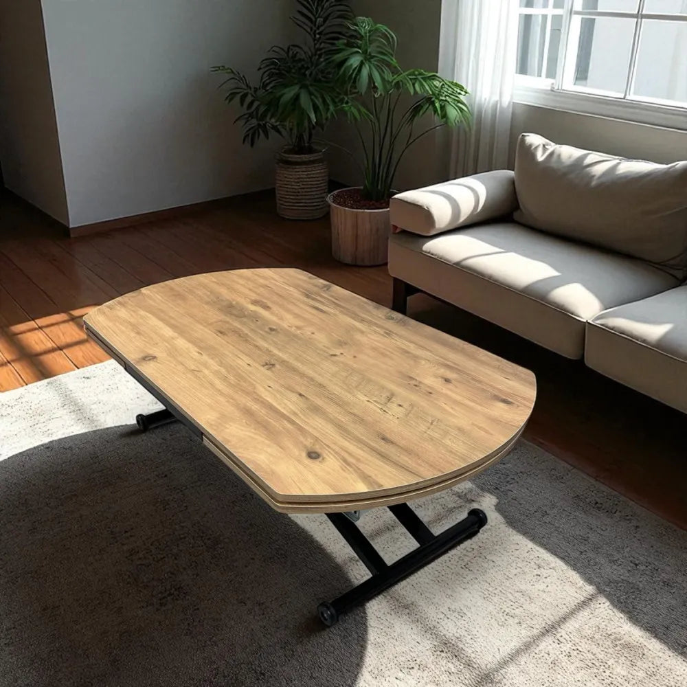 Oval Yan Baştan Açılır Akıllı Masa Üst Mdf Efesçam Alt Ayak Siyah Renk