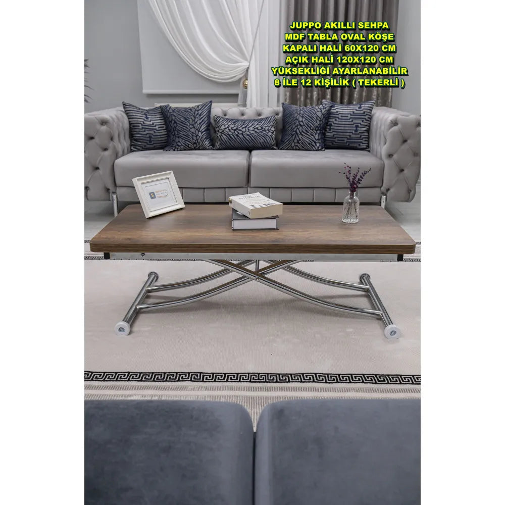 Juppo Üst Tabla Mdf Barok Koyu Ceviz Oval Köşe Alt Ayak Yuvarlak Krom Kaplama İçe Kıvrım