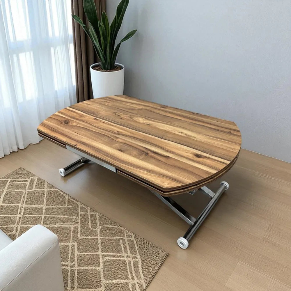 Oval Yan Baştan Açılır Akıllı Masa Üst Mdf Urartu Alt Ayak Krom Kaplama