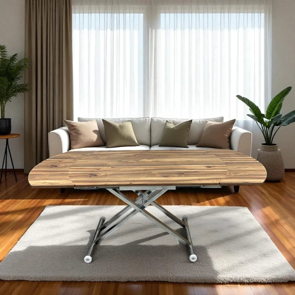 Oval Yan Baştan Açılır Akıllı Masa Üst Mdf Urartu Alt Ayak Krom Kaplama