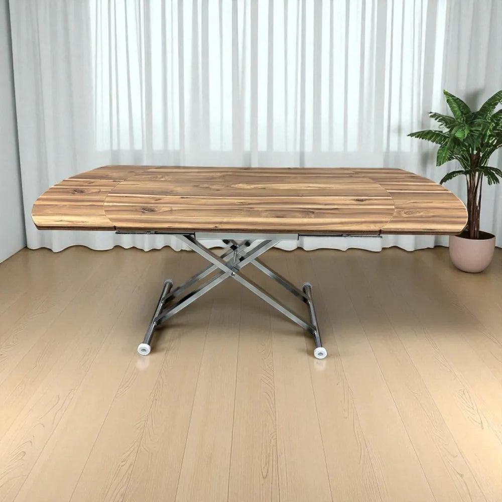 Oval Yan Baştan Açılır Akıllı Masa Üst Mdf Urartu Alt Ayak Krom Kaplama