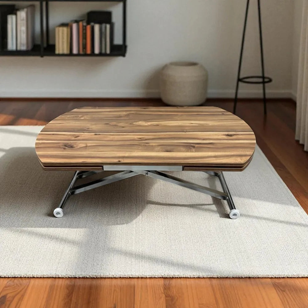 Oval Yan Baştan Açılır Akıllı Masa Üst Mdf Urartu Alt Ayak Krom Kaplama