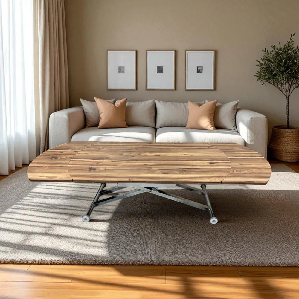 Oval Yan Baştan Açılır Akıllı Masa Üst Mdf Urartu Alt Ayak Krom Kaplama