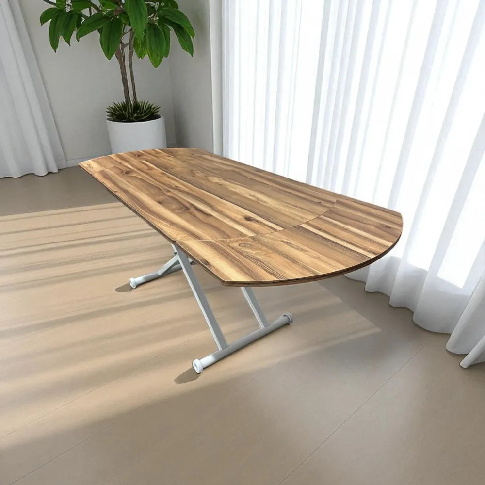 Oval Yan Baştan Açılır Akıllı Masa Üst Mdf Urartu Alt Ayak Beyaz Renk