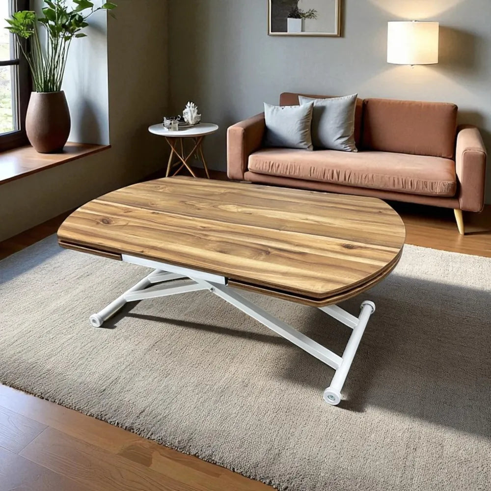 Oval Yan Baştan Açılır Akıllı Masa Üst Mdf Urartu Alt Ayak Beyaz Renk