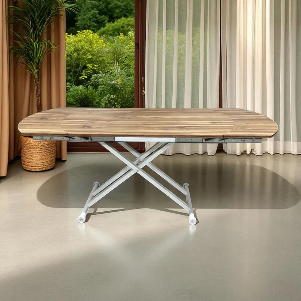 Oval Yan Baştan Açılır Akıllı Masa Üst Mdf Urartu Alt Ayak Beyaz Renk