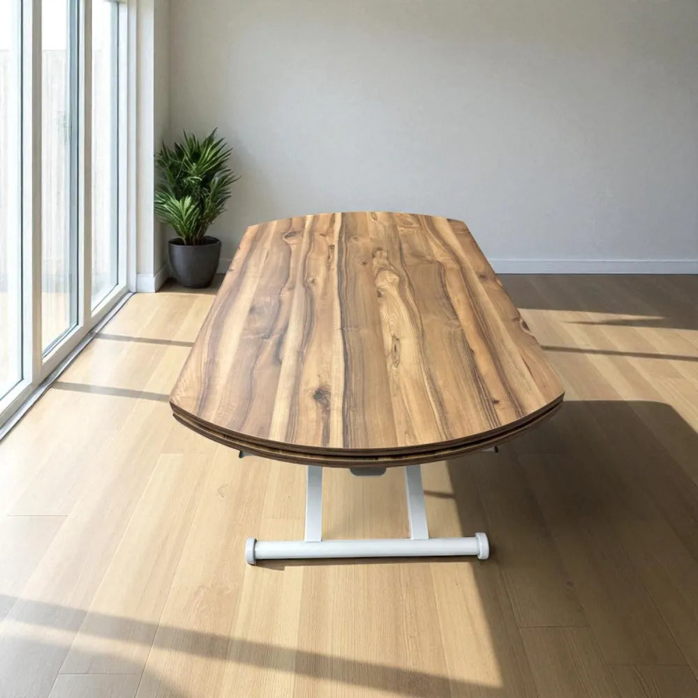 Oval Yan Baştan Açılır Akıllı Masa Üst Mdf Urartu Alt Ayak Beyaz Renk