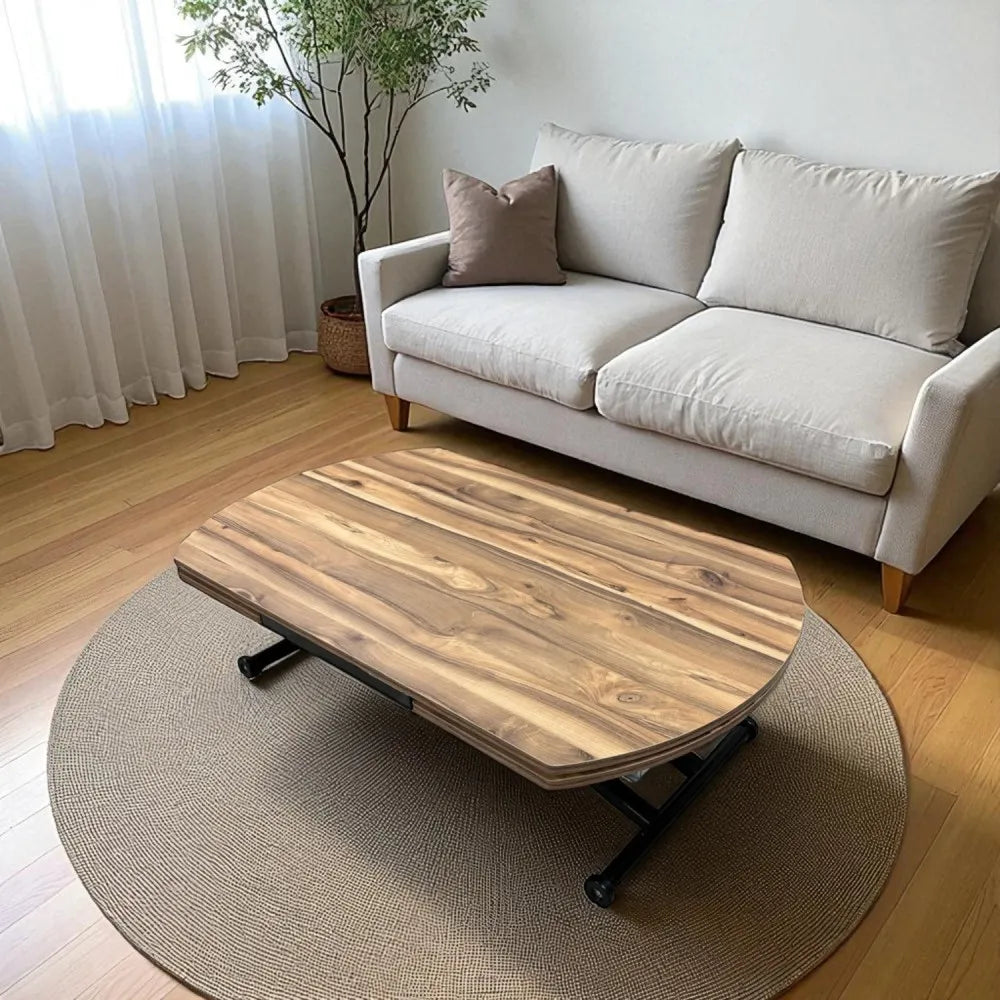 Oval Yan Baştan Açılır Akıllı Masa Üst Mdf Urartu Alt Ayak Siyah Renk