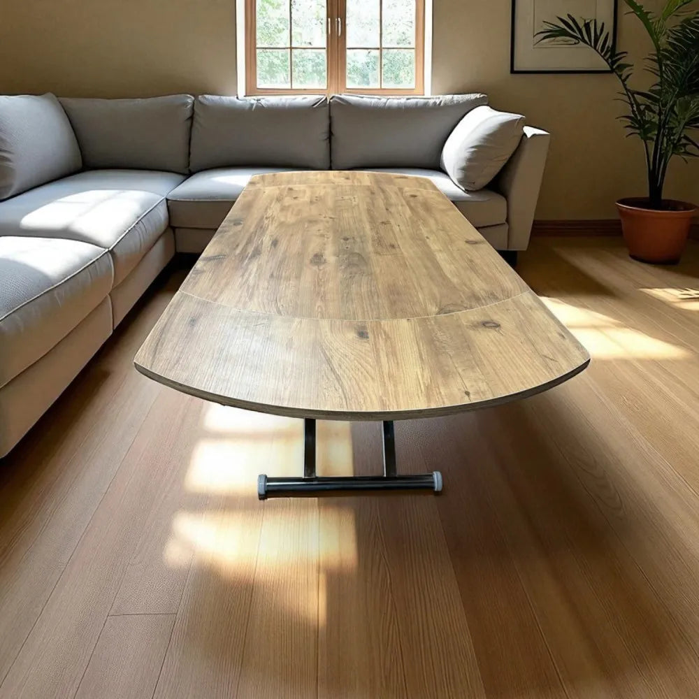 Oval Yan Baştan Açılır Akıllı Masa Üst Mdf Efesçam Alt Ayak Krom Kaplama