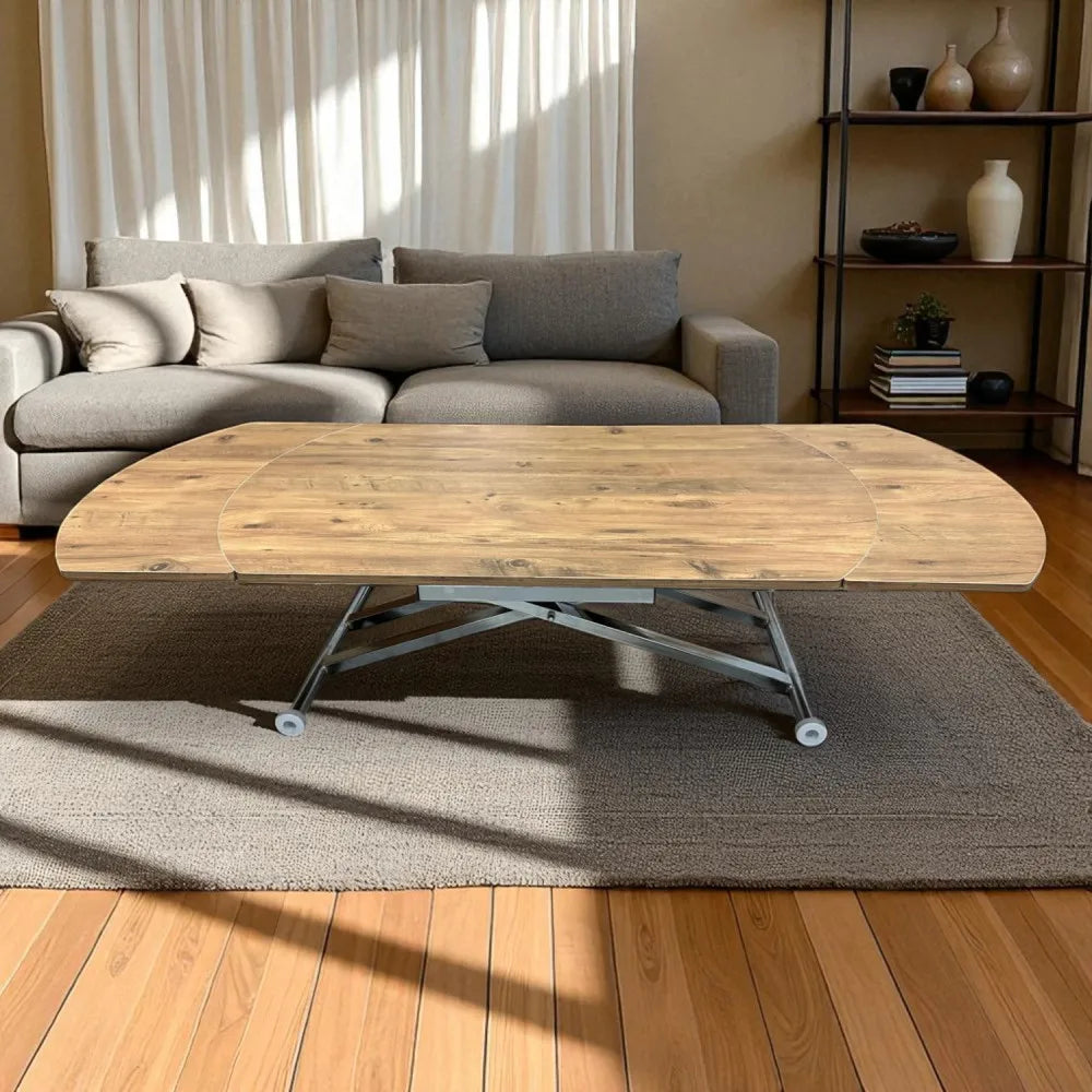 Oval Yan Baştan Açılır Akıllı Masa Üst Mdf Efesçam Alt Ayak Krom Kaplama