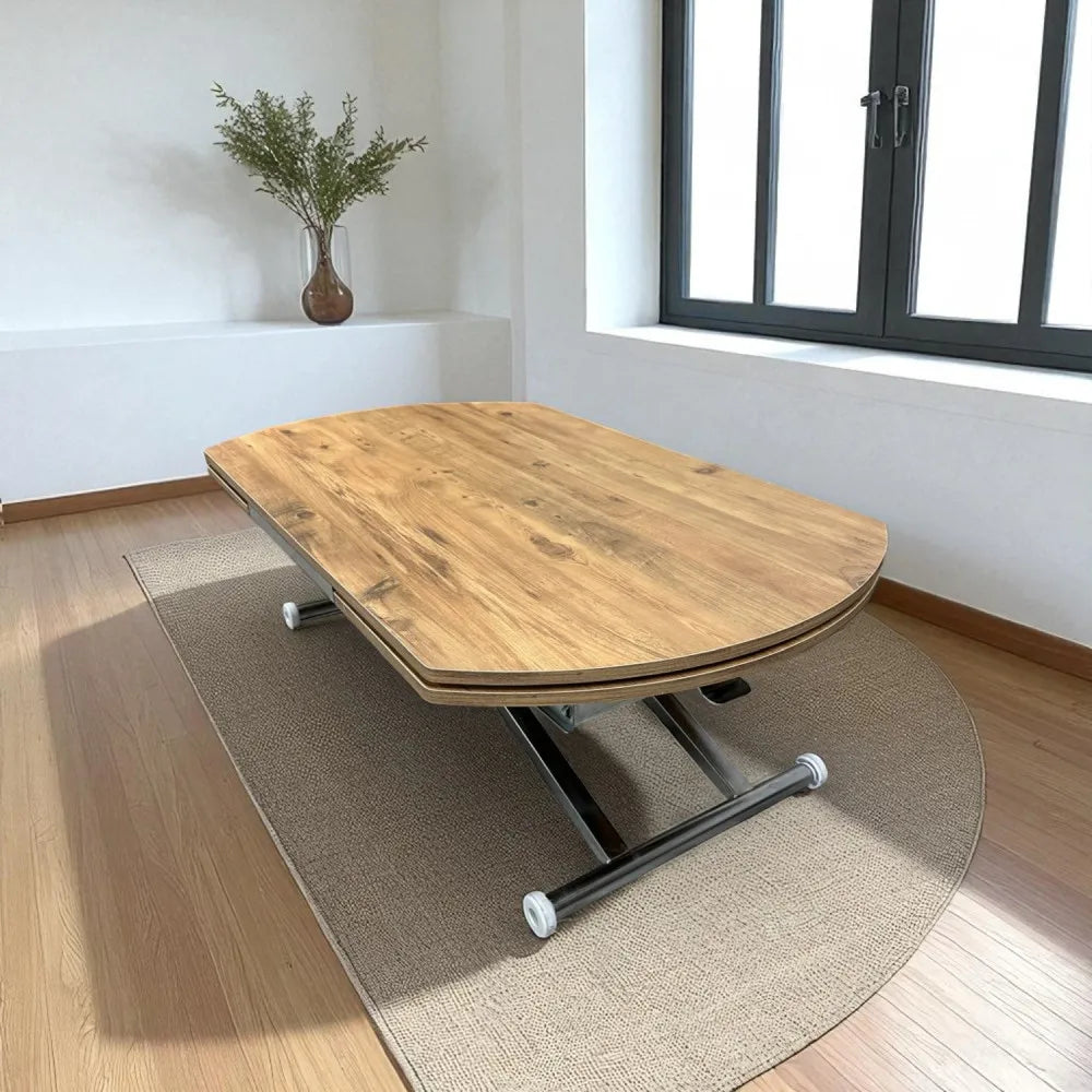 Oval Yan Baştan Açılır Akıllı Masa Üst Mdf Efesçam Alt Ayak Krom Kaplama