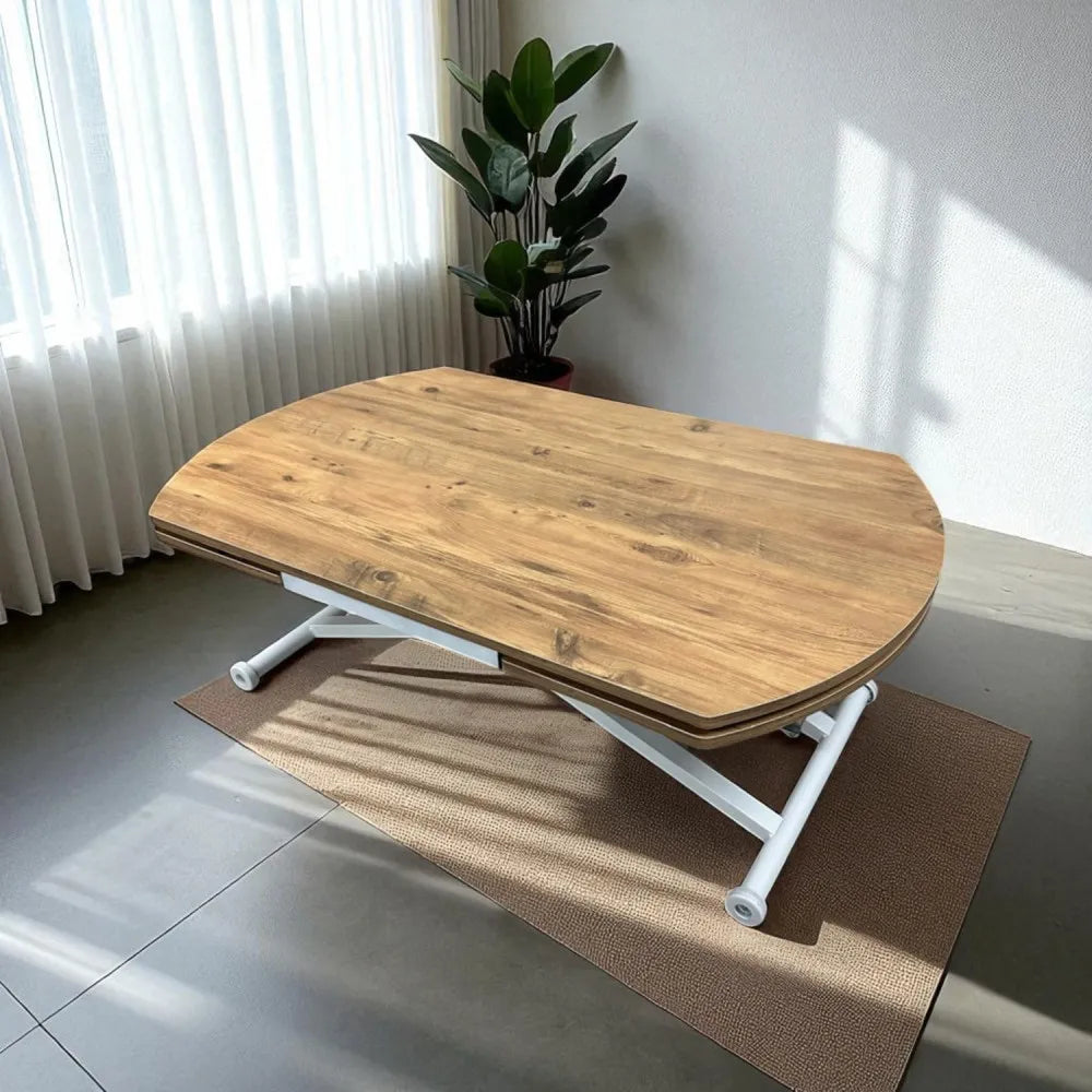 Oval Yan Baştan Açılır Akıllı Masa Üst Mdf Efesçam Alt Ayak Beyaz Renk