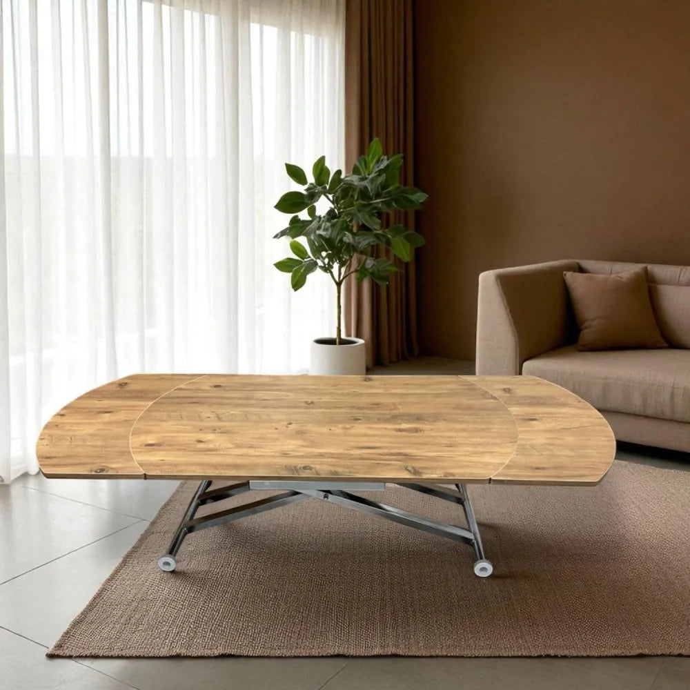 Oval Yan Baştan Açılır Akıllı Masa Üst Mdf Efesçam Alt Ayak Krom Kaplama