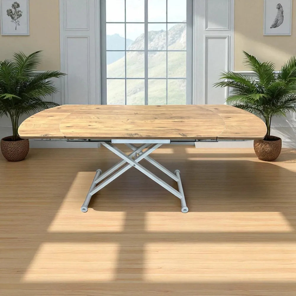 Oval Yan Baştan Açılır Akıllı Masa Üst Mdf Efesçam Alt Ayak Beyaz Renk