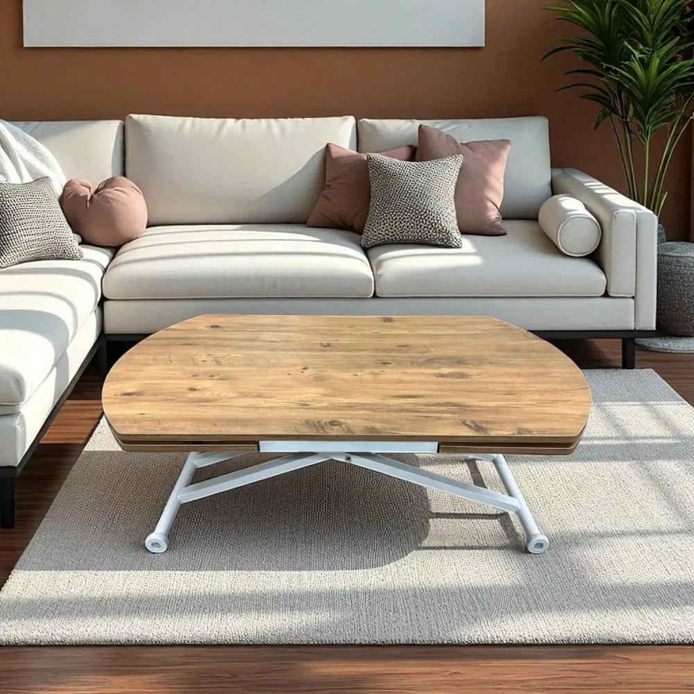 Oval Yan Baştan Açılır Akıllı Masa Üst Mdf Efesçam Alt Ayak Beyaz Renk