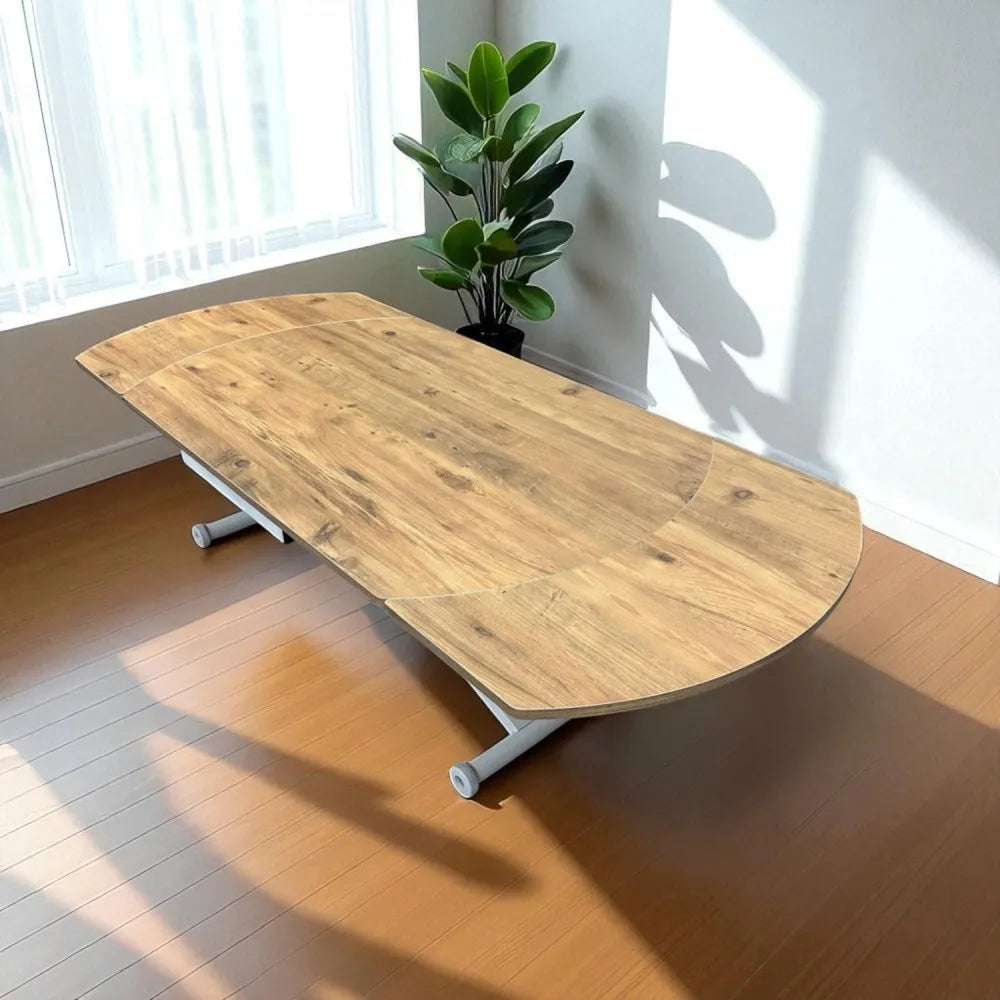 Oval Yan Baştan Açılır Akıllı Masa Üst Mdf Efesçam Alt Ayak Beyaz Renk