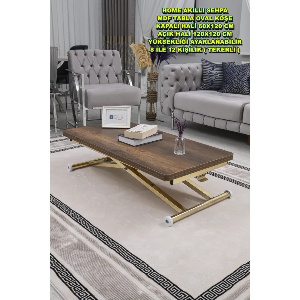Home Üst Tabla Mdf Barok Koyu Ceviz Oval Köşe Alt Ayak Gold Kaplama