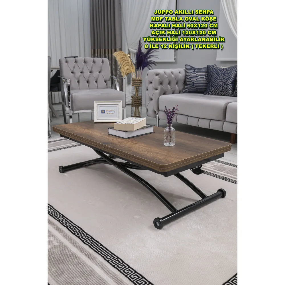 Juppo Üst Tabla Mdf Barok Koyu Ceviz Oval Köşe Alt Ayak Yuvarlak Siyah Dışa Kıvrım