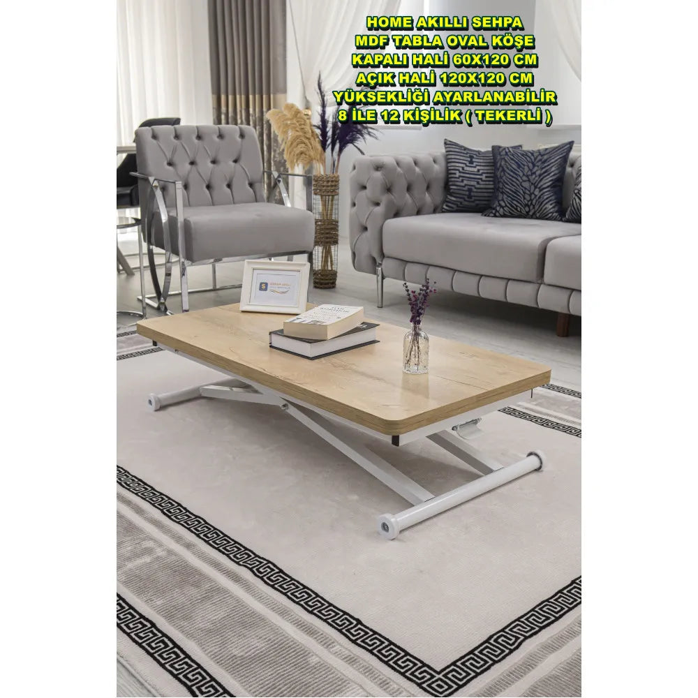 Home Üst Tabla Mdf Veli Meşe Oval Köşe Alt Ayak Beyaz Renk