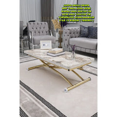 Juppo Üst Tabla Mdf Beyaz Mermer Oval Köşe Alt Ayak Yuvarlak Gold Kaplama Dışa Kıvrım