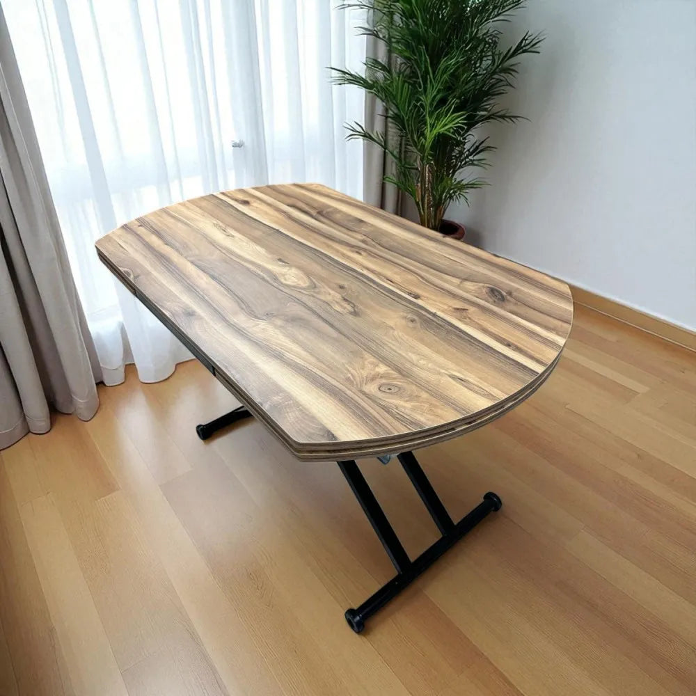 Oval Yan Baştan Açılır Akıllı Masa Üst Mdf Urartu Alt Ayak Siyah Renk