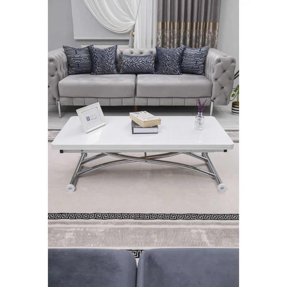 Juppo Üst Tabla Mdf Beyaz Oval Köşe Alt Ayak Yuvarlak Krom Kaplama Dışa Kıvrım