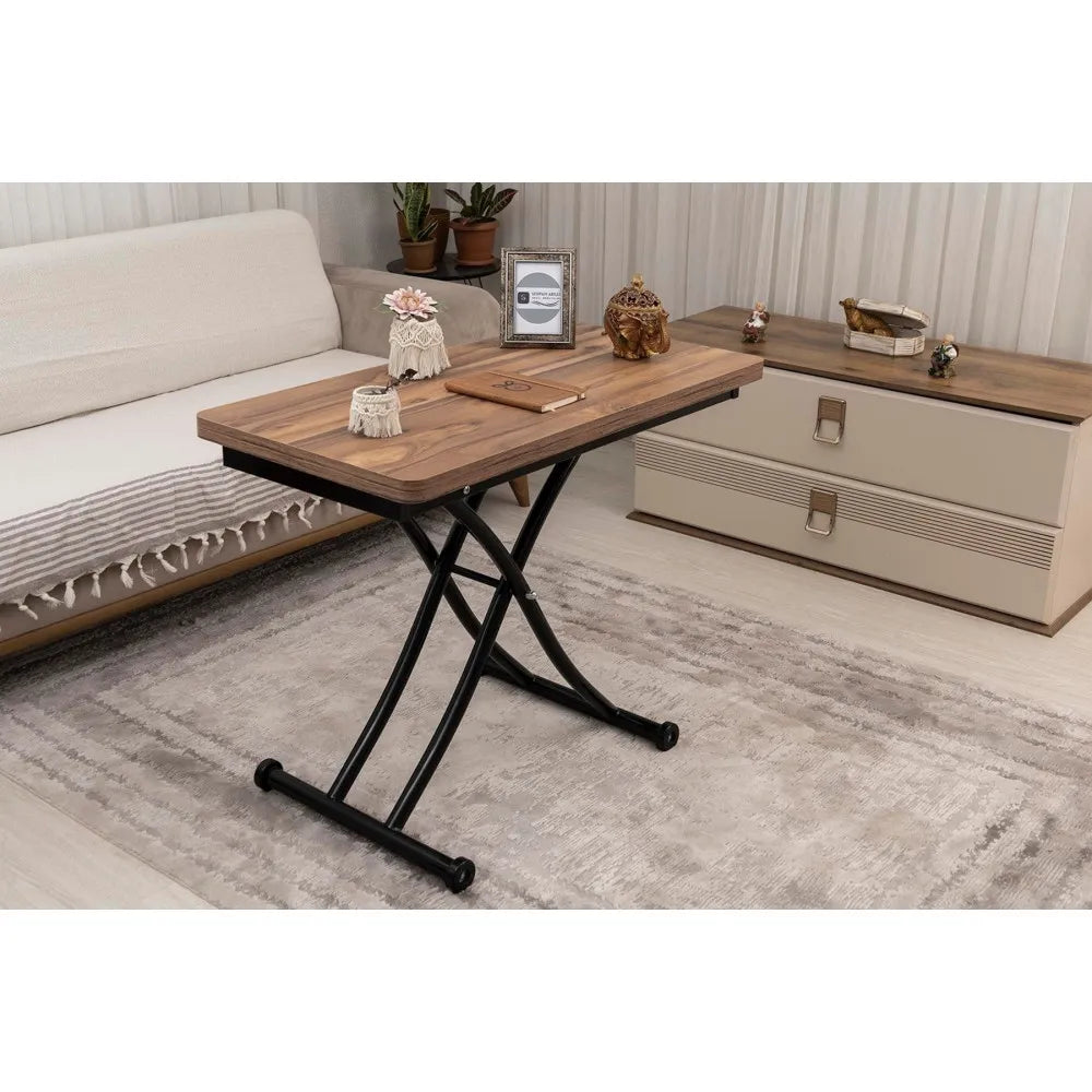 Mini Juppo İçe K Akıllı Sehpa Üst Tabla Mdf Urartu Oval Köşe Alt Ayak Siyah Renk