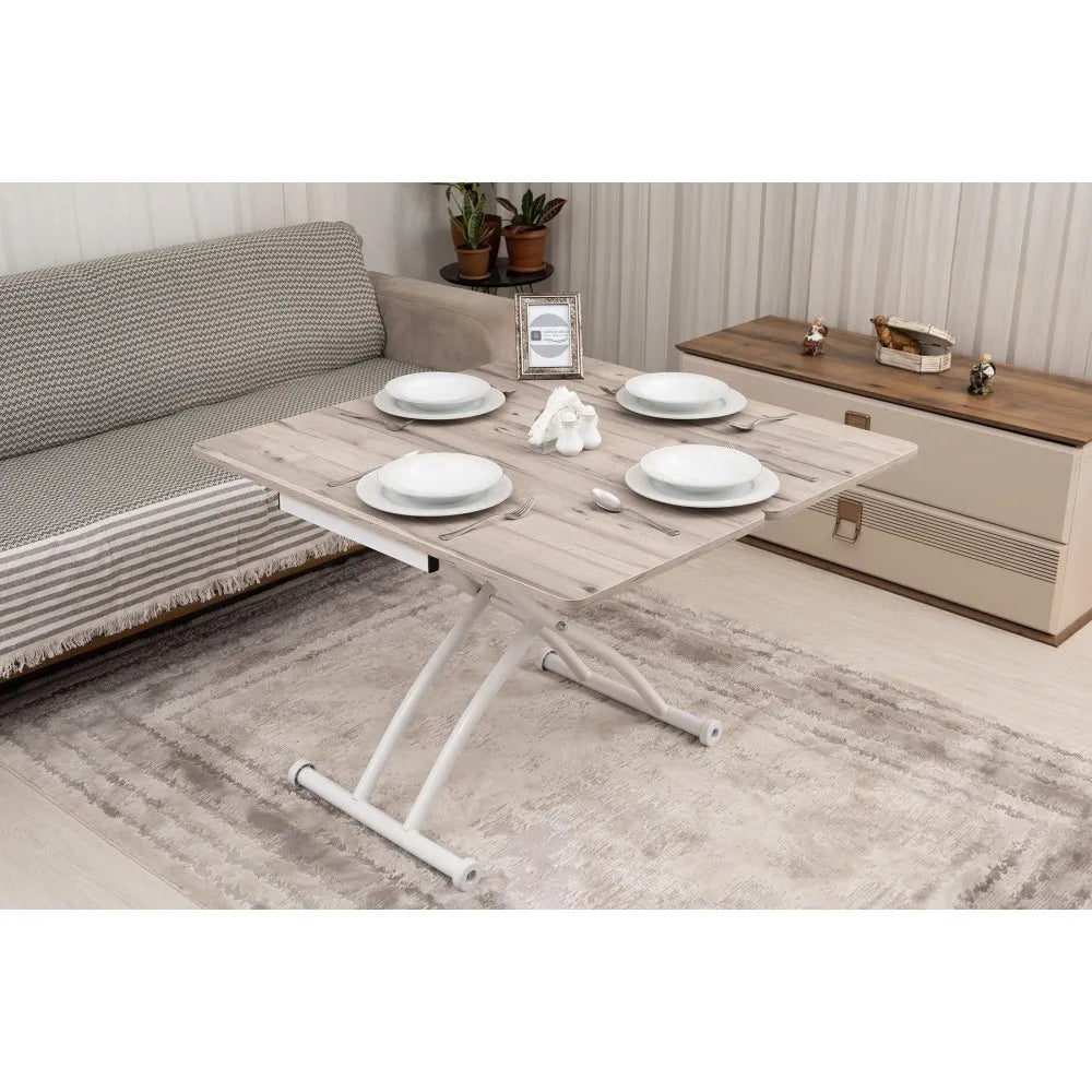 Mini Juppo Dışa K Akıllı Sehpa Üst Tabla Mdf Floransa Oval Köşe Alt Ayak Beyaz Renk