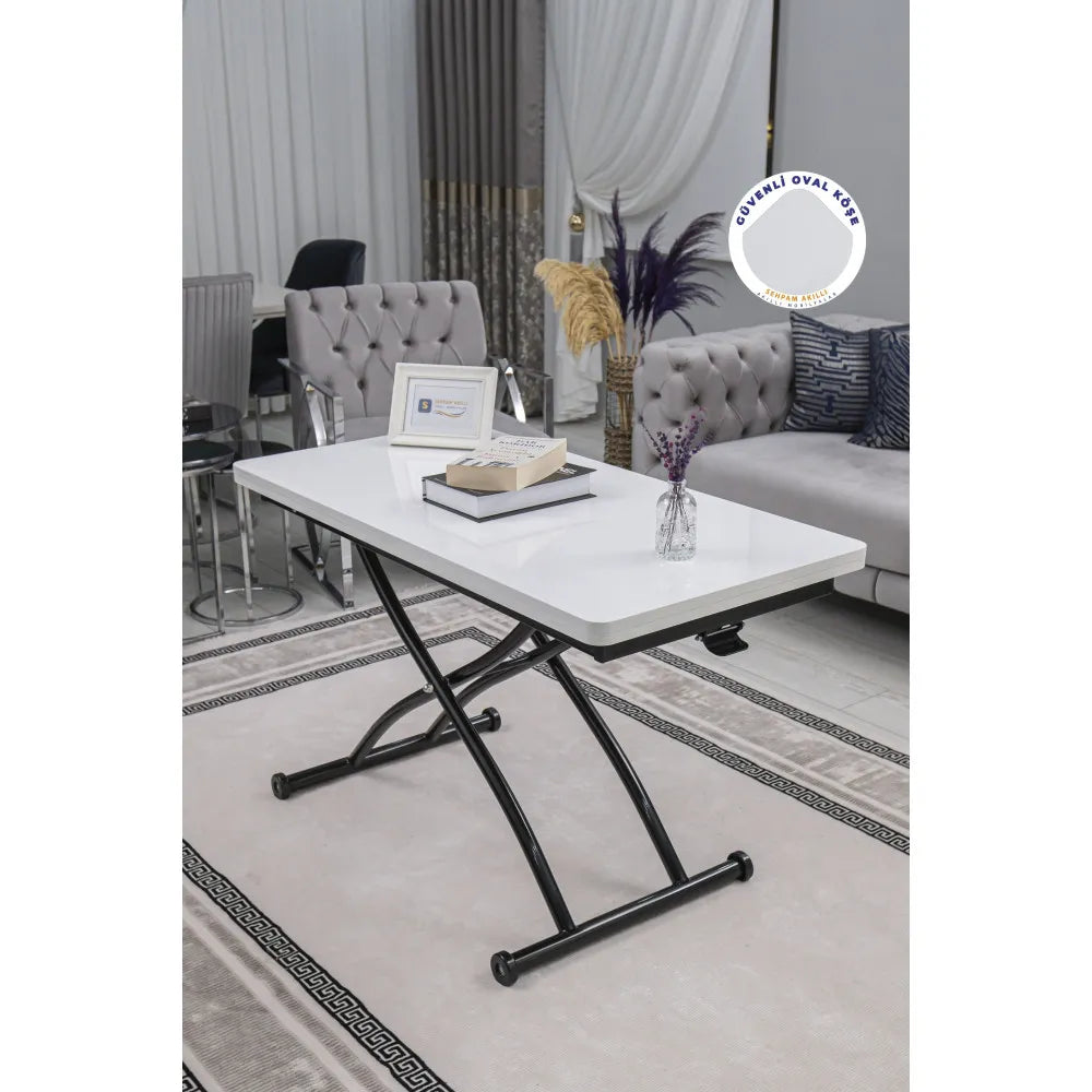 Juppo Üst Tabla Mdf Beyaz Oval Köşe Alt Ayak Yuvarlak Siyah Dışa Kıvrım