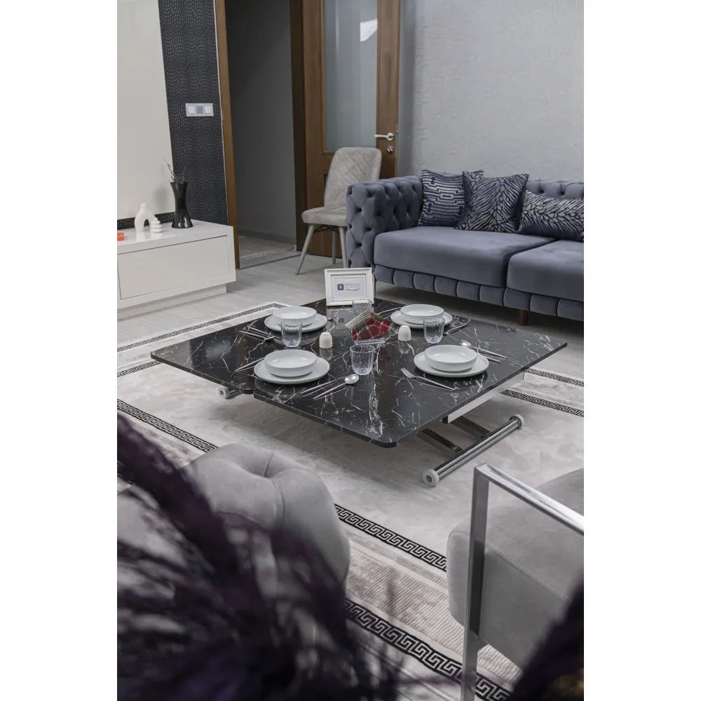 Home Üst Tabla Mdf Siyah Mermer Oval Köşe Alt Ayak Krom Kaplama