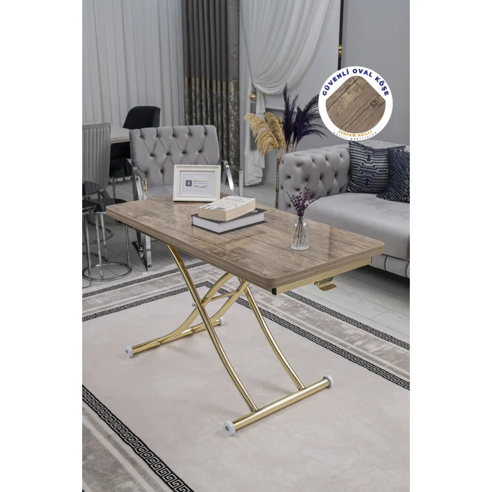 Juppo Üst Tabla Mdf Antiklayt Oval Köşe Alt Ayak Yuvarlak Gold Kaplama İçe Kıvrım