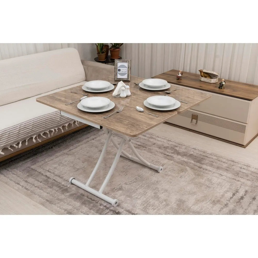 Mini Juppo İçe K Akıllı Sehpa Üst Tabla Mdf Antiklayt Oval Köşe Alt Beyaz Renk