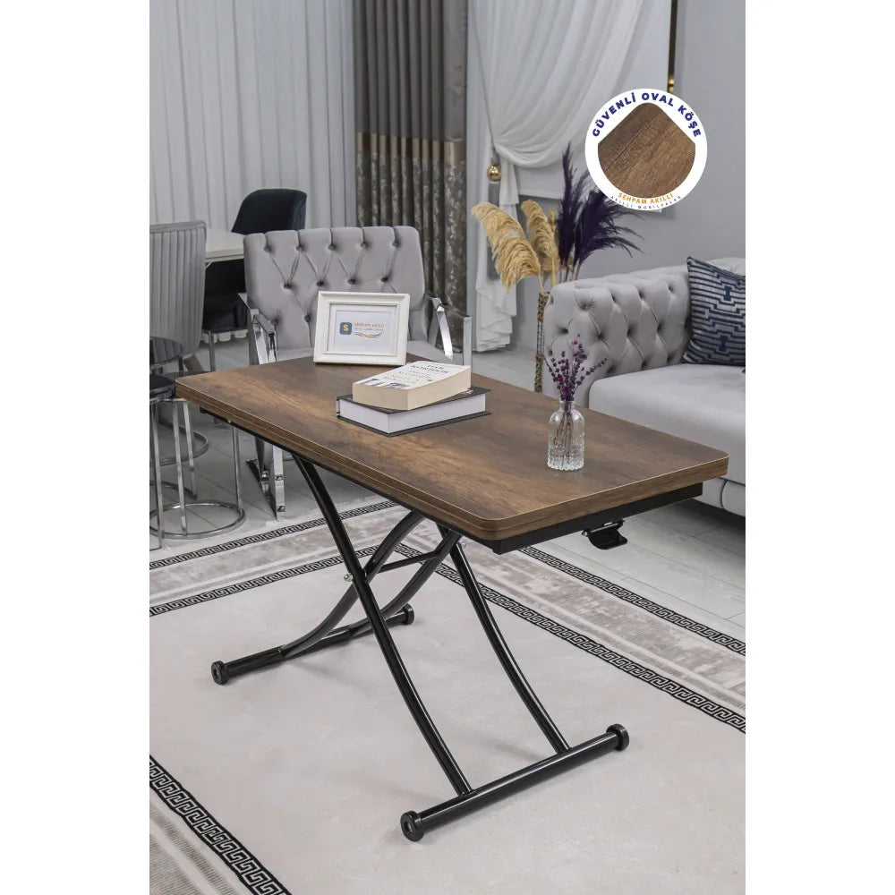 Juppo Üst Tabla Mdf Barok Koyu Ceviz Oval Köşe Alt Ayak Yuvarlak Siyah İçe Kıvrım