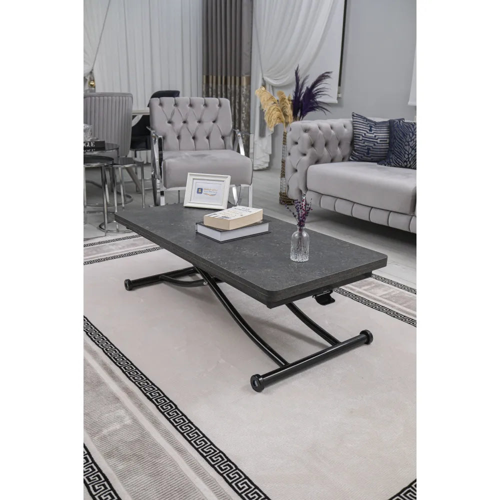 Juppo Üst Tabla Mdf Frezeli Antrasit Oval Köşe Alt Ayak Yuvarlak Siyah İçe Kıvrım