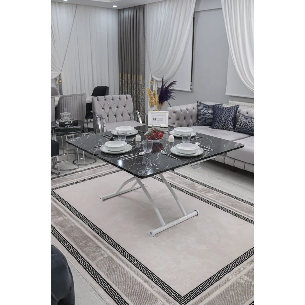 Juppo Üst Tabla Mdf Siyah Mermer Oval Köşe Alt Ayak Yuvarlak Beyaz Dışa Kıvrım