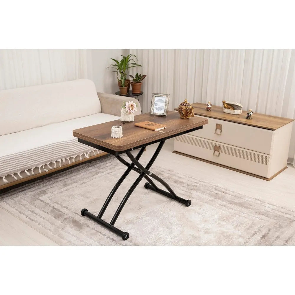 Mini Juppo Dışa K Akıllı Sehpa Üst Tabla Mdf Barok Koyu Ceviz Oval Köşe Alt Ayak Siyah Renk