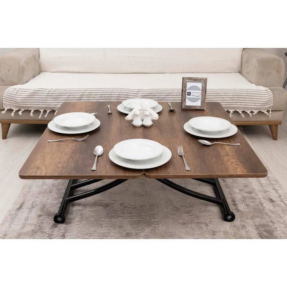 Mini Juppo İçe K Akıllı Sehpa Üst Tabla Mdf Barok Koyu Ceviz Oval Köşe Alt Ayak Siyah Renk