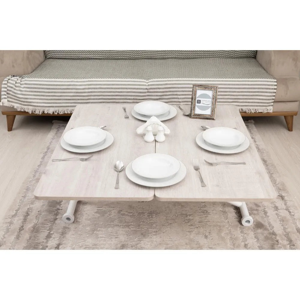 Mini Juppo Dışa K Akıllı Sehpa Üst Tabla Mdf Lizbon Oval Köşe Alt Ayak Beyaz Renk