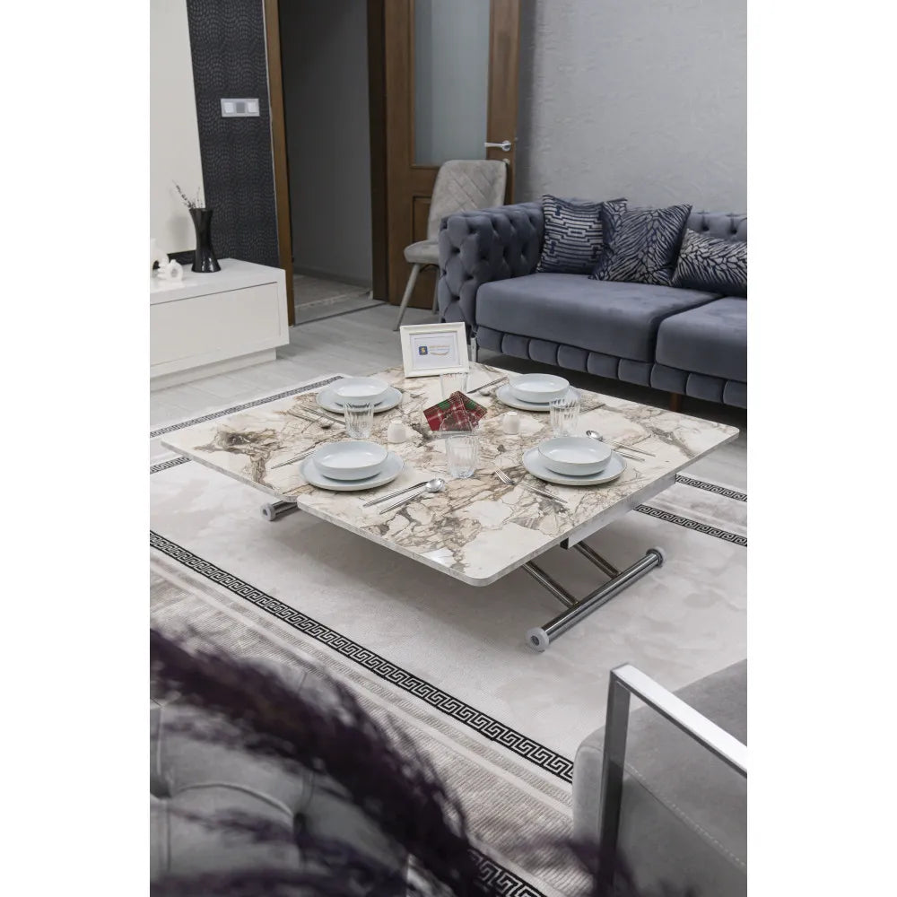 Juppo Üst Tabla Mdf Beyaz Mermer Oval Köşe Alt Ayak Yuvarlak Krom Kaplama Dışa Kıvrım