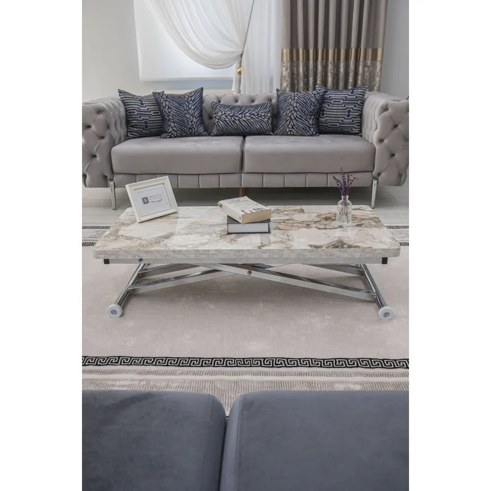 Home Üst Tabla Mdf Beyaz Mermer Oval Köşe Alt Ayak Krom Kaplama