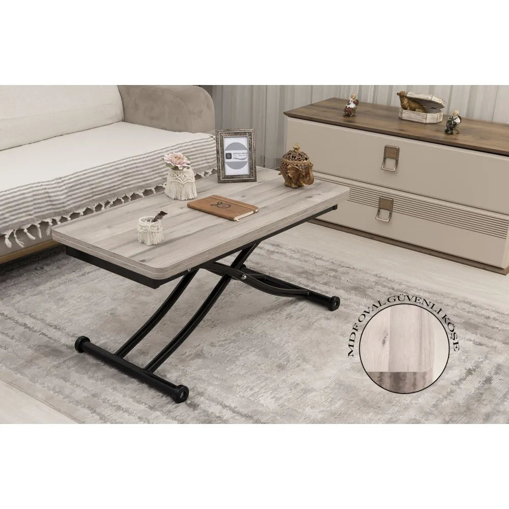 Mini Juppo İçe K Akıllı Sehpa Üst Tabla Mdf Floransa Oval Köşe Alt Ayak Siyah Renk