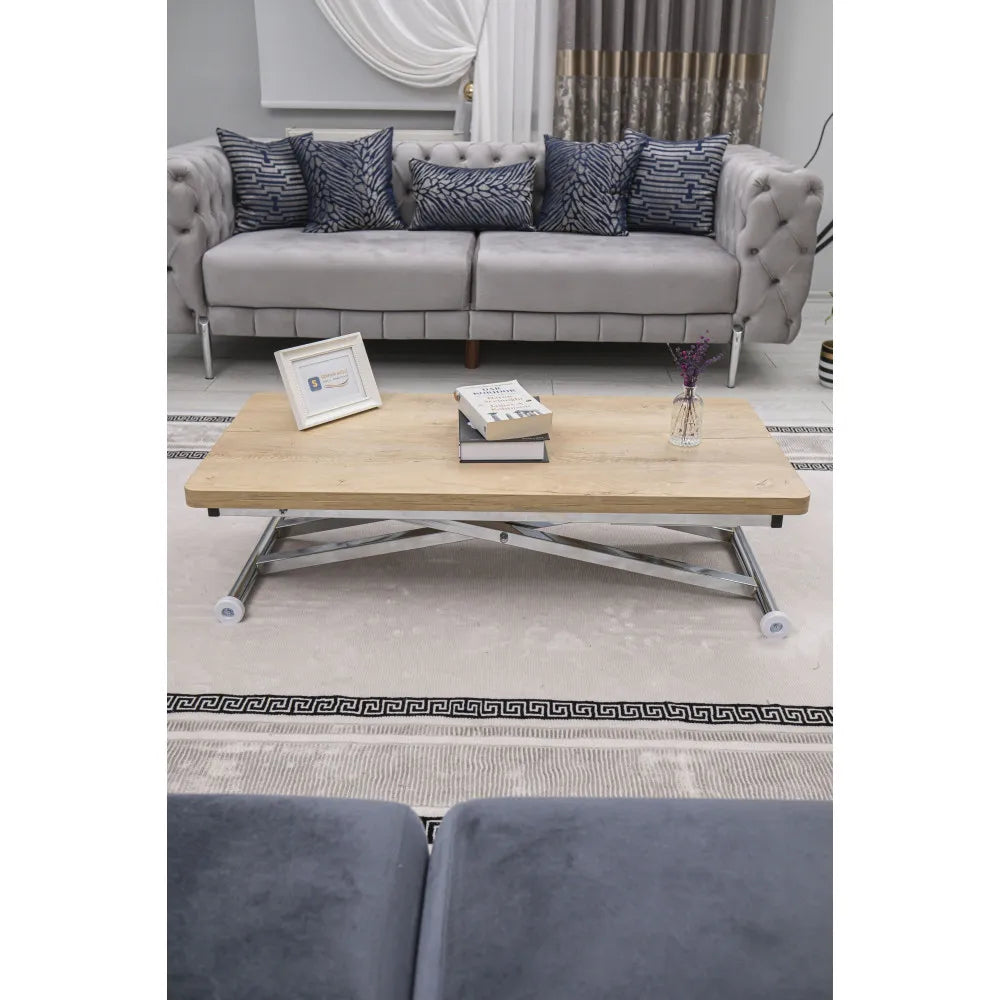 Home Üst Tabla Mdf Veli Meşe Oval Köşe Alt Ayak Krom Kaplama