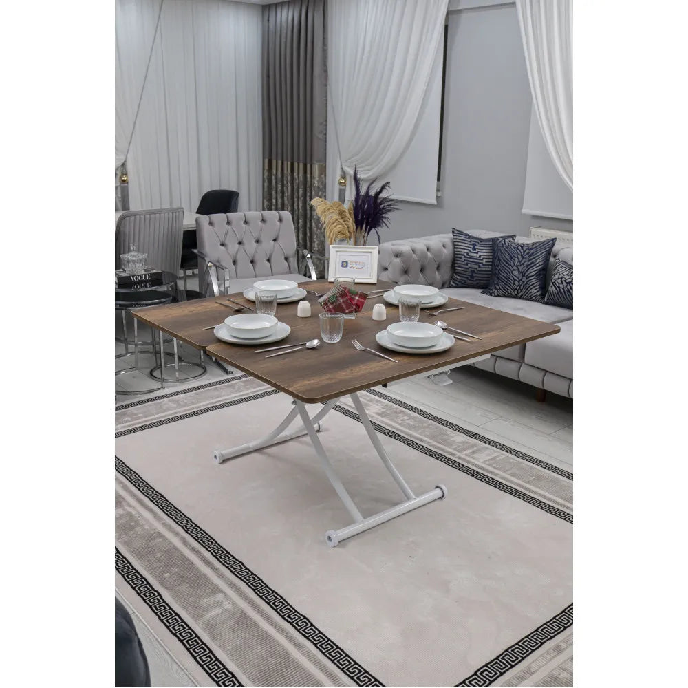 Juppo Üst Tabla Mdf Barok Koyu Ceviz Oval Köşe Alt Ayak Yuvarlak Beyaz İçe Kıvrım