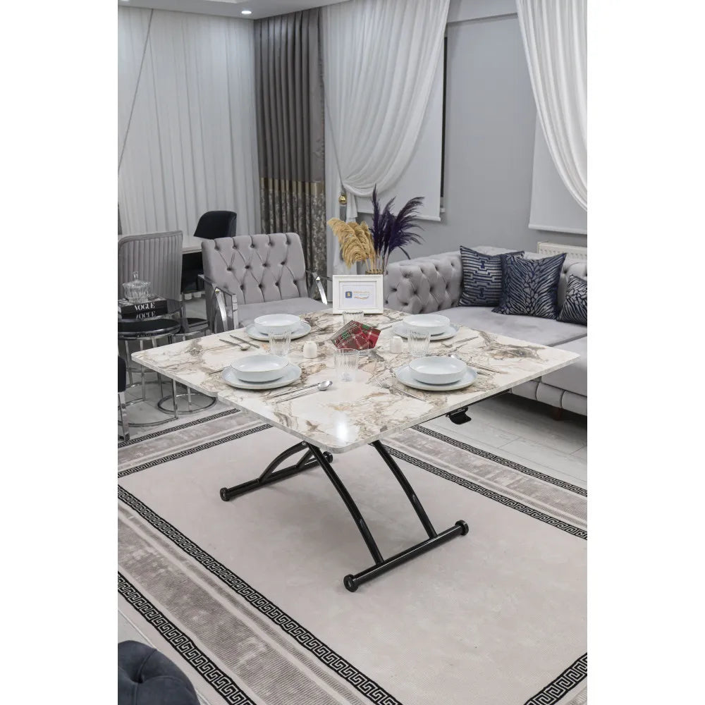 Juppo Üst Tabla Mdf Beyaz Mermer Oval Köşe Alt Ayak Yuvarlak Siyah Dışa Kıvrım