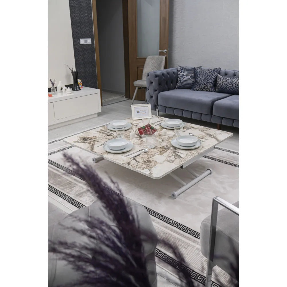 Juppo Üst Tabla Mdf Beyaz Mermer Oval Köşe Alt Ayak Yuvarlak Beyaz Dışa Kıvrım