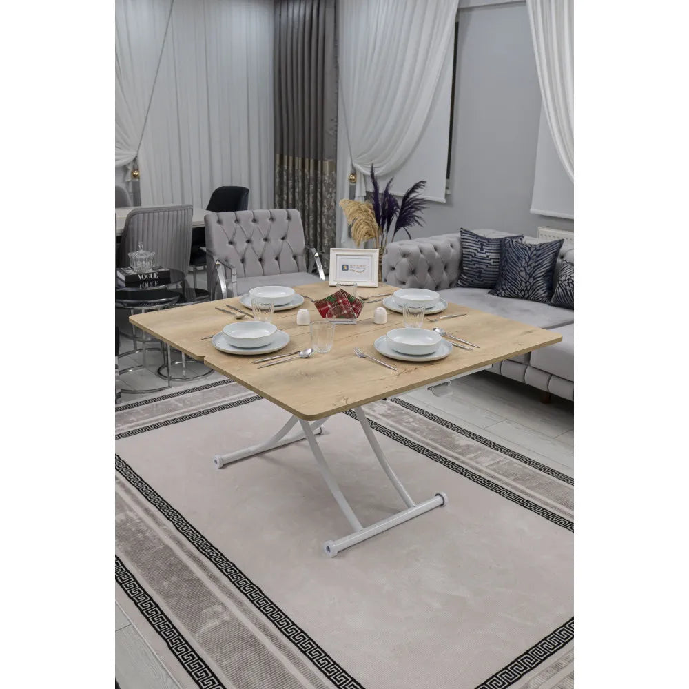 Juppo Üst Tabla Mdf Veli Meşe Oval Köşe Alt Ayak Yuvarlak Beyaz İçe Kıvrım