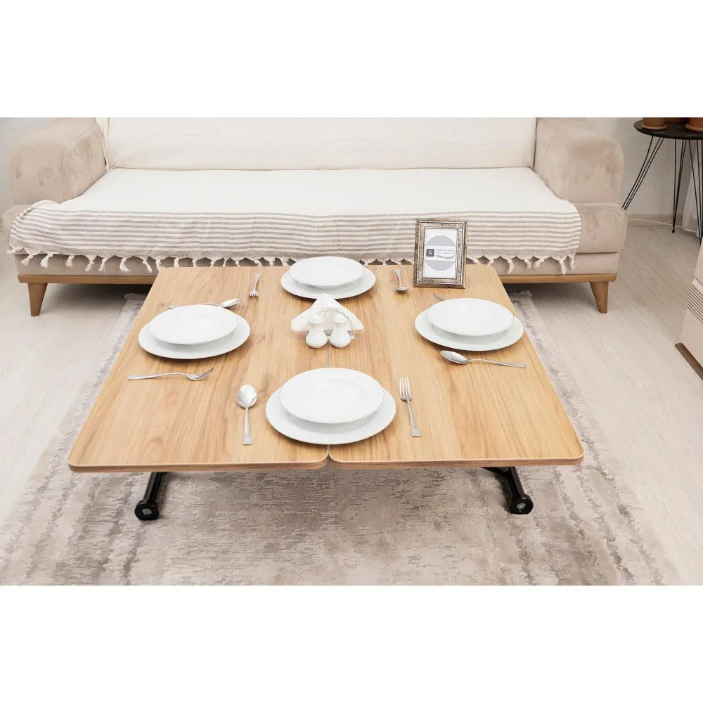 Mini Juppo Dışa K Akıllı Sehpa Üst Tabla Mdf Katanya Oval Köşe Alt Siyah Renk