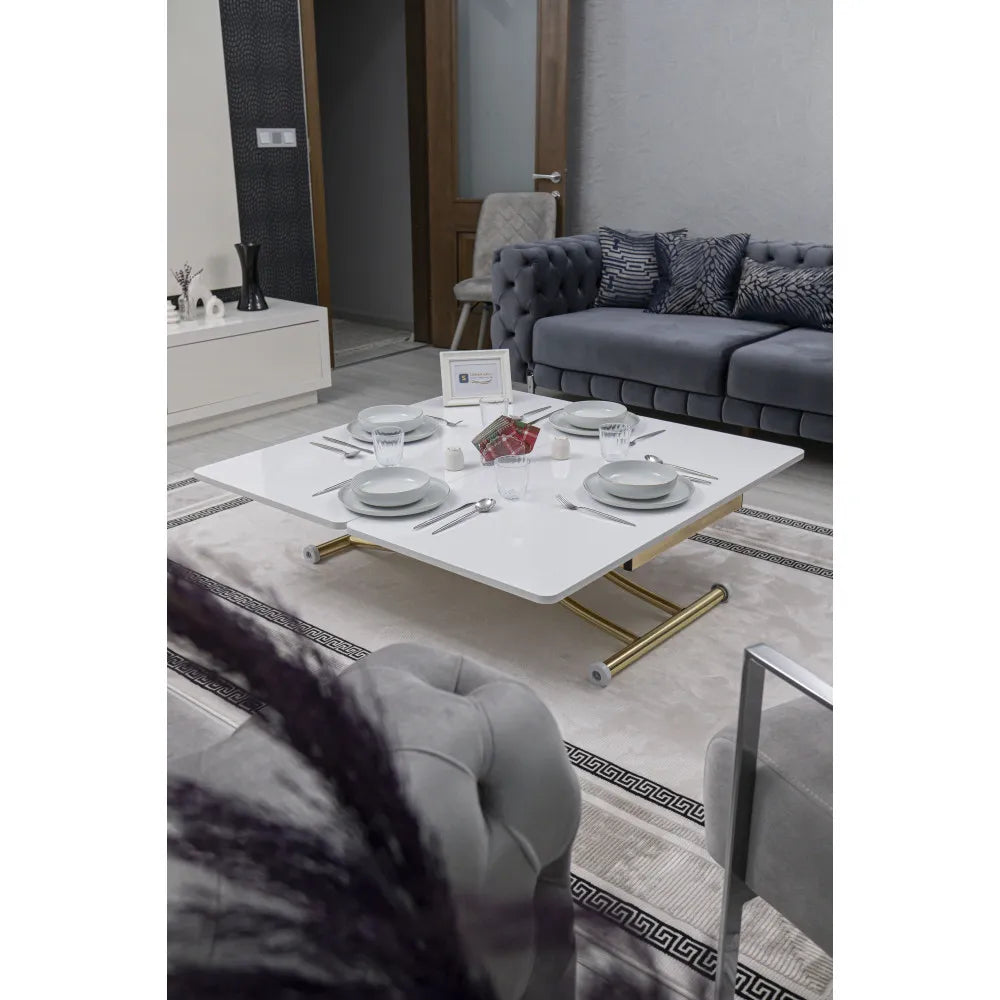 Juppo Üst Tabla Mdf Beyaz Oval Köşe Alt Ayak Yuvarlak Gold Kaplama İçe Kıvrım